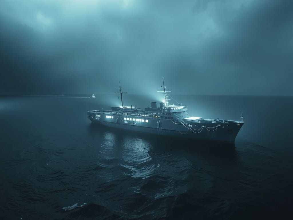 Spectral Ship Adrift in a Haunting, Eerie Landscape