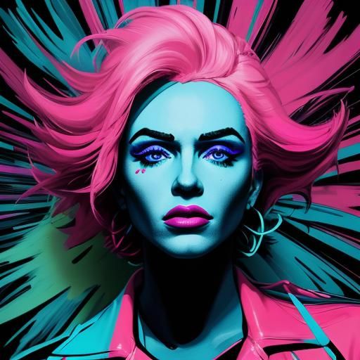 Neon Pop Art Self-Portrait in Oil Painting Style