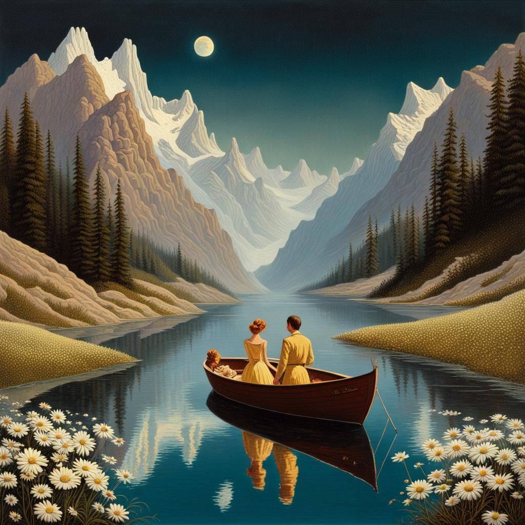 Romantic Lakeside Scene with Swans and Flowers