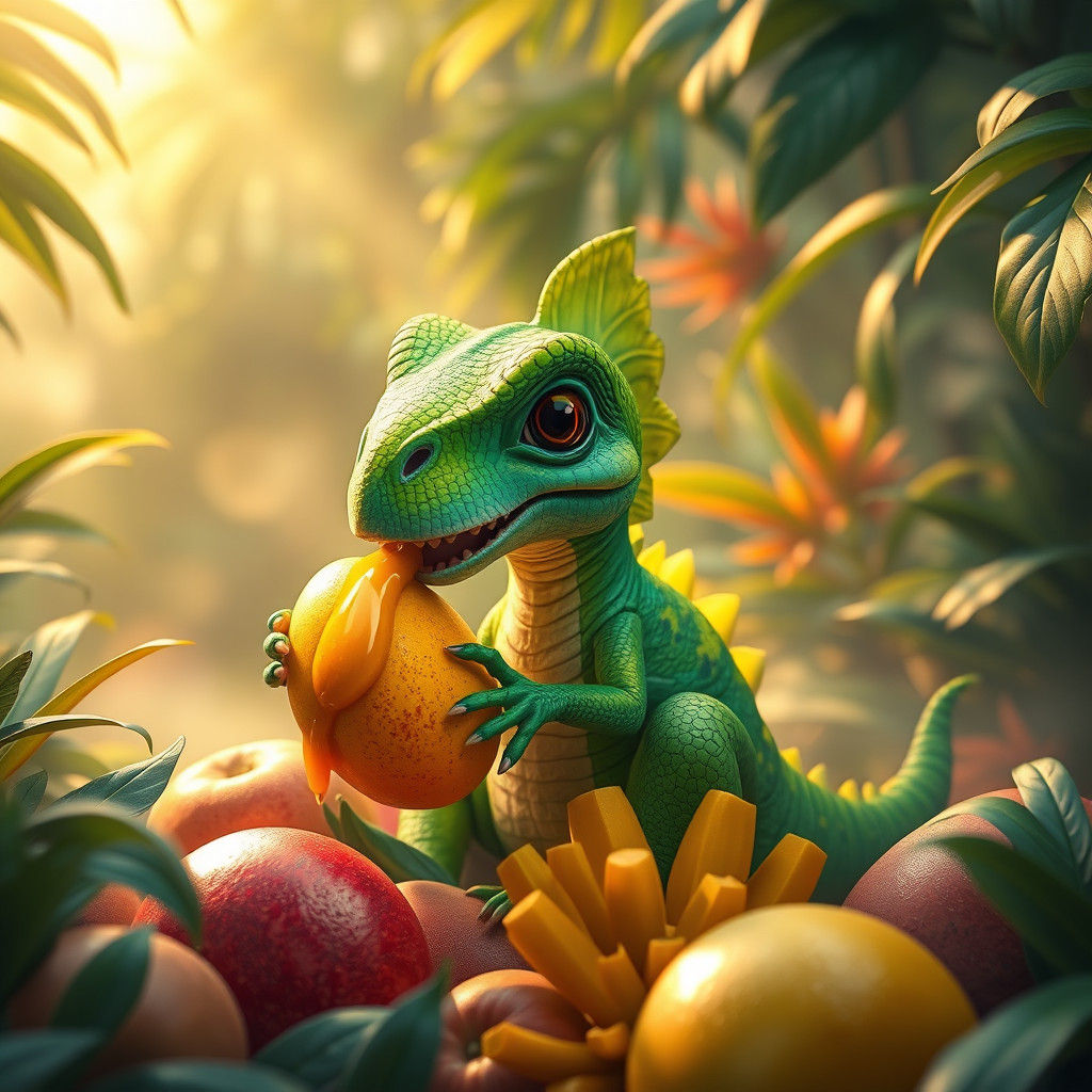 Dinosaur in Tropical Paradise, Matte Painting Style