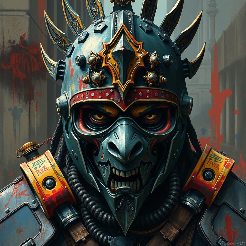 Intense Filipino Warrior in Industrial Street Art