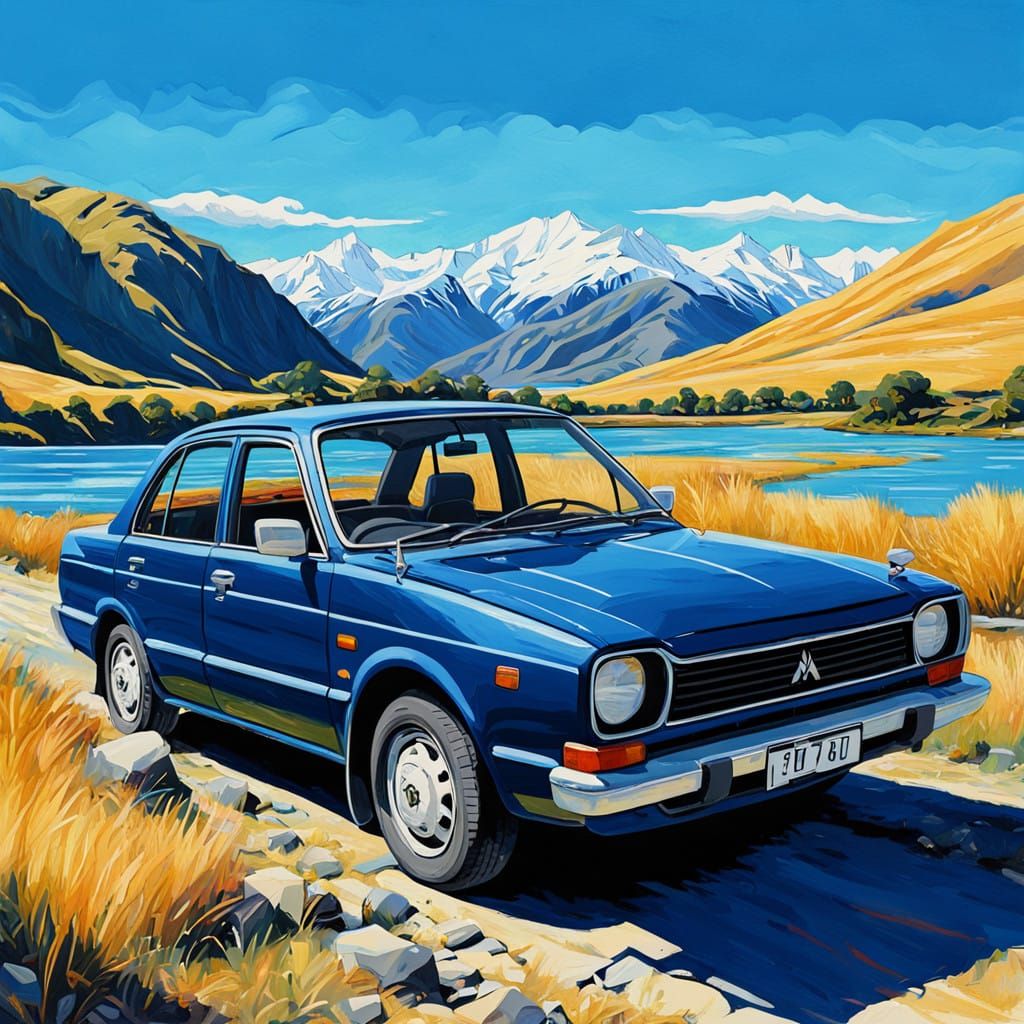 Sedan by the Clutha River in Neo-Impressionist Style