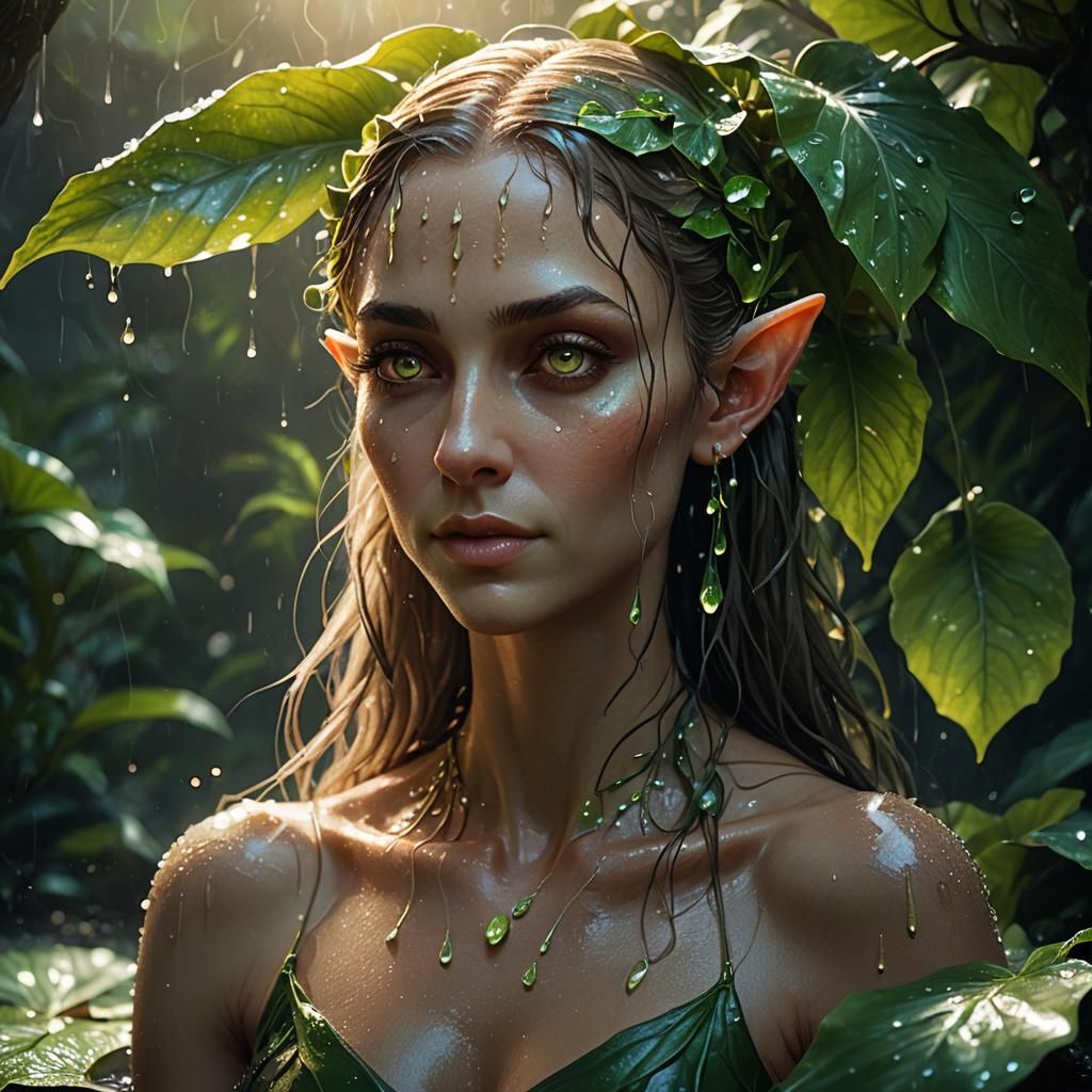 Elf Bathing in Forest, Magical Realism Concept Art