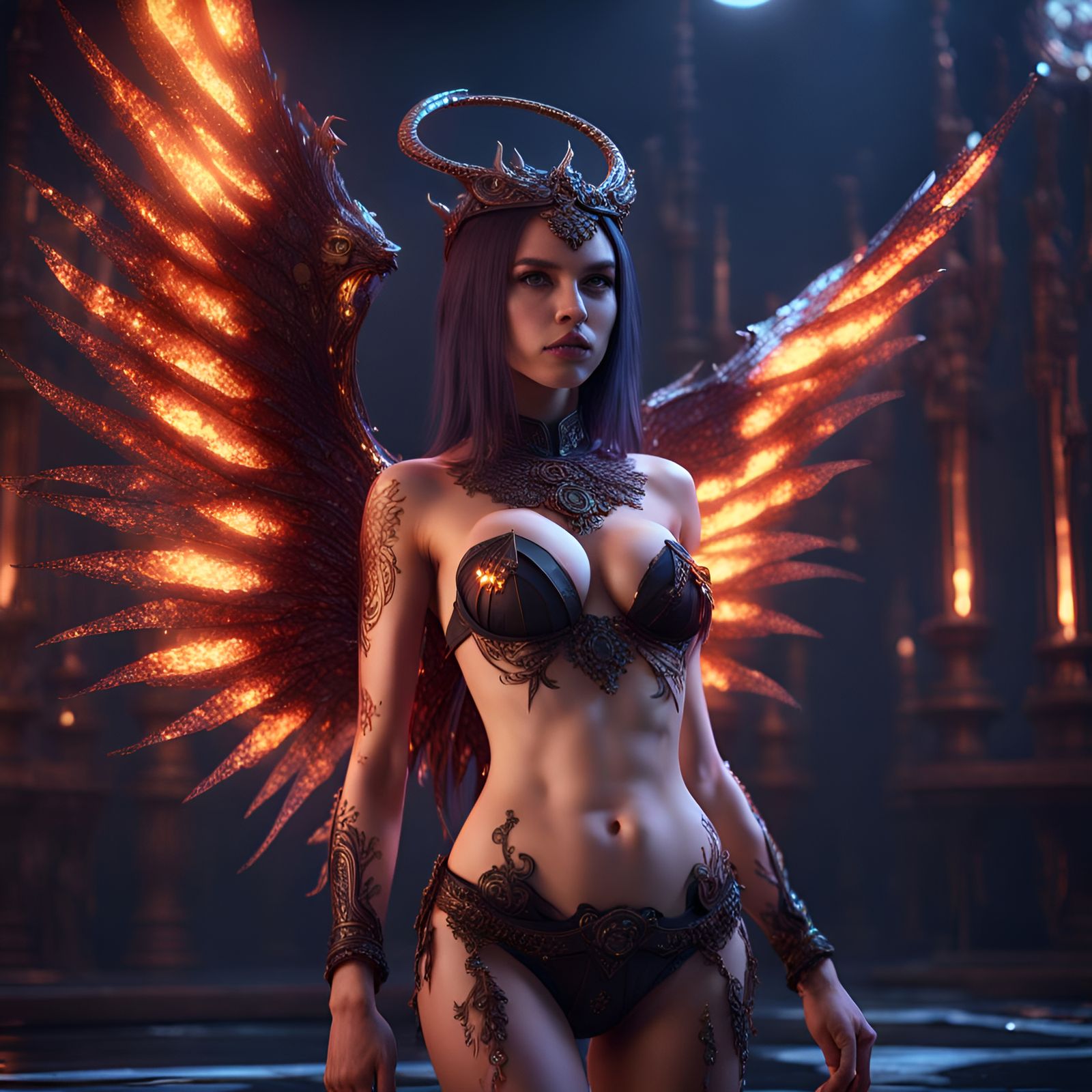 Gothic Girl with Crystal Wings Performing Magic