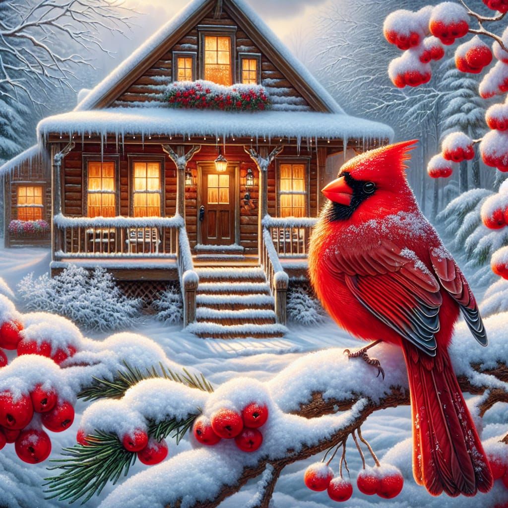 Vibrant Cardinal Illuminates Snowy Winter Scene