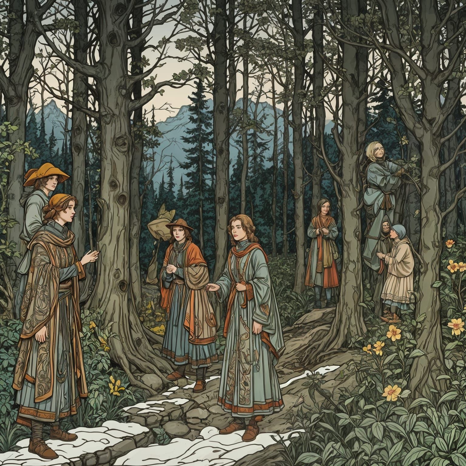 Detailed Scene in Fairy Tale Illustration Style