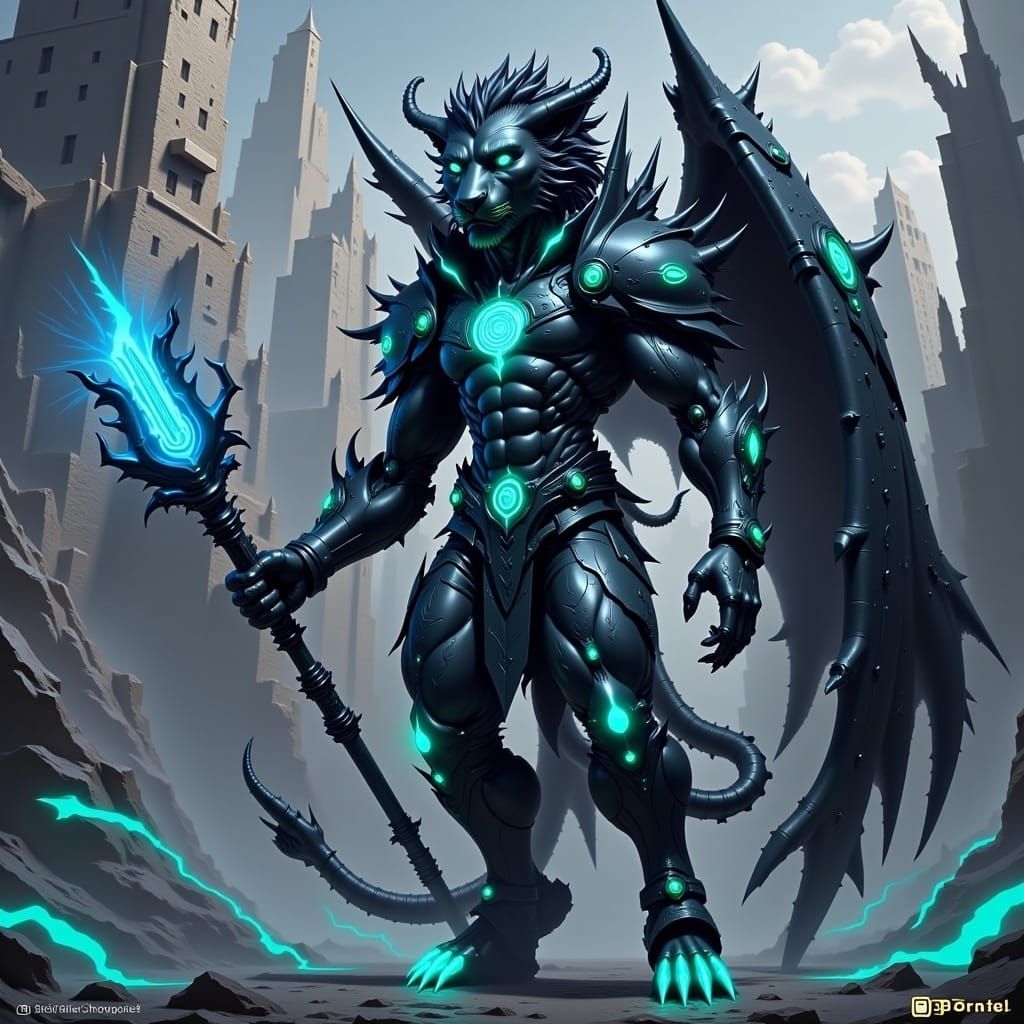 Cybernetic Lioness Hero in Cyberpunk Metropolis