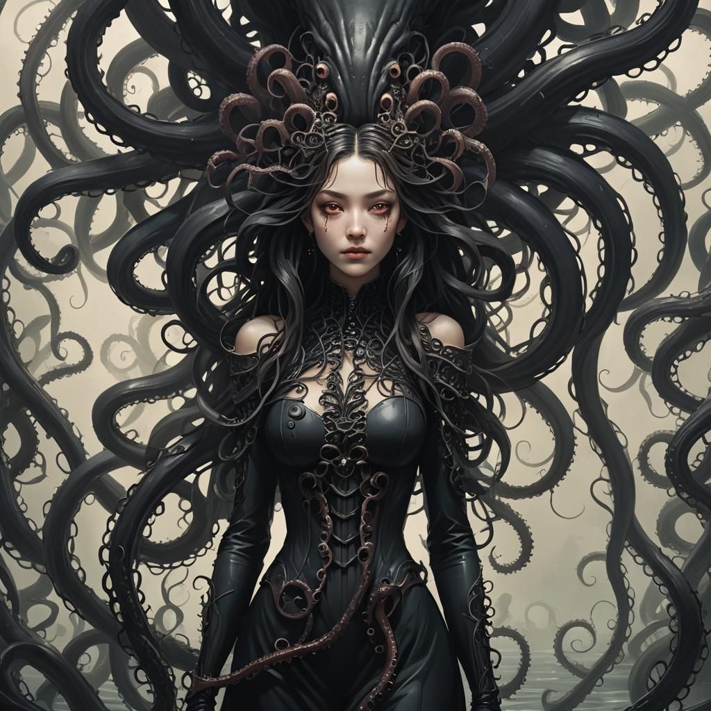 Surreal Image of Woman with Dark Tentacles