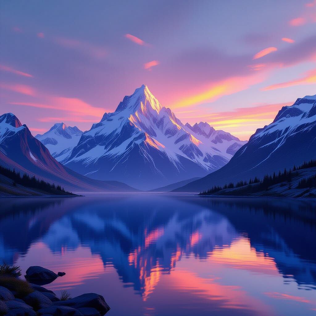 Crystal Mountains on Alien Planet at Twilight