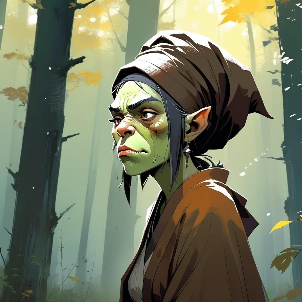 Fantasy Orc Witch Portrait in Anime Style