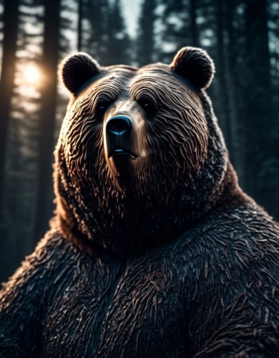 Burly Bear Portrait in Moonlight Forest, 8k