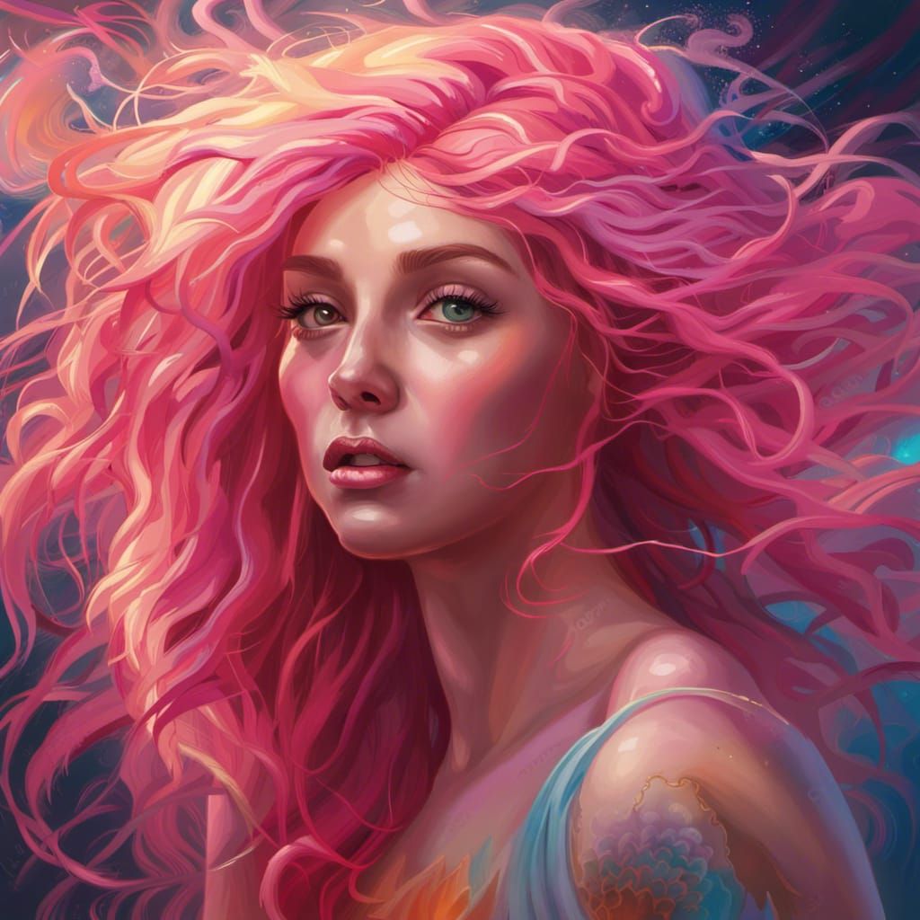 Goddess with Pink Hair in Hyperrealistic Style