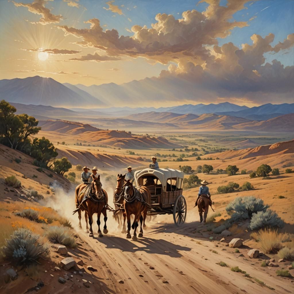 Western Family Journey in Impressionist Oil Painting