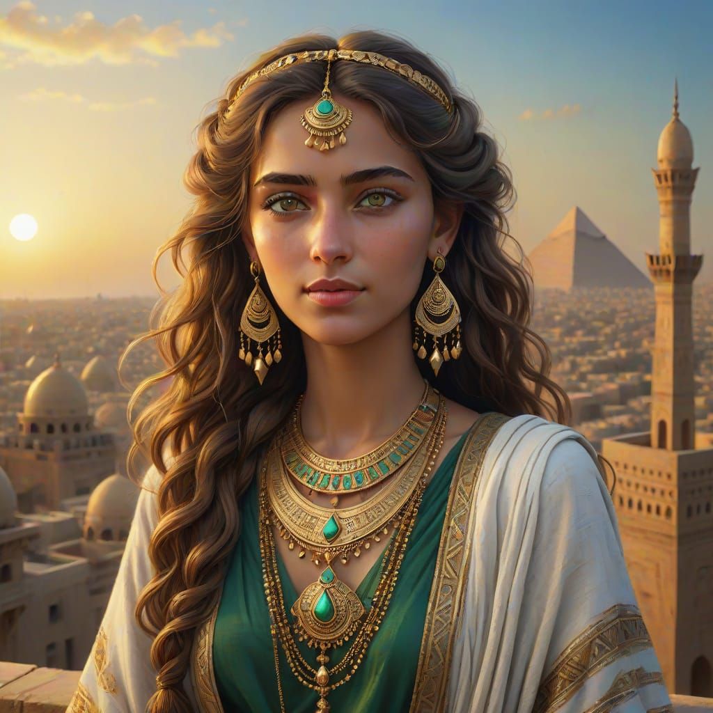 Elegant Cairo Nightscape with a Woman of Arab Beauty