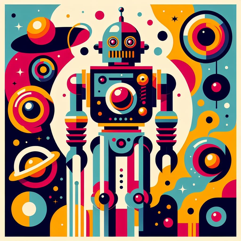 Retro Robot in Mid-Century Modern Poster Art Style