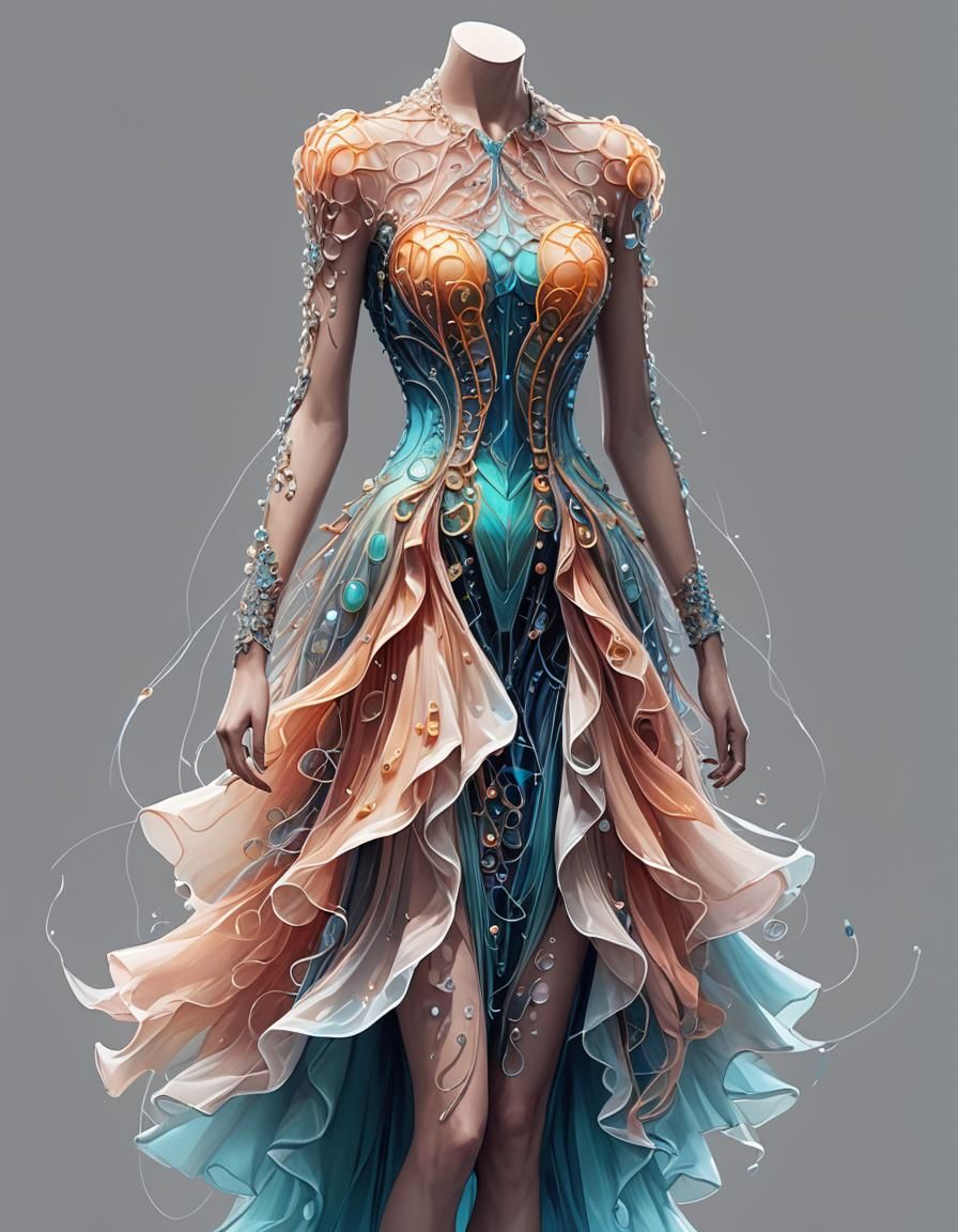 Jellyfish-Inspired Minimalist Fashion Design Sketch