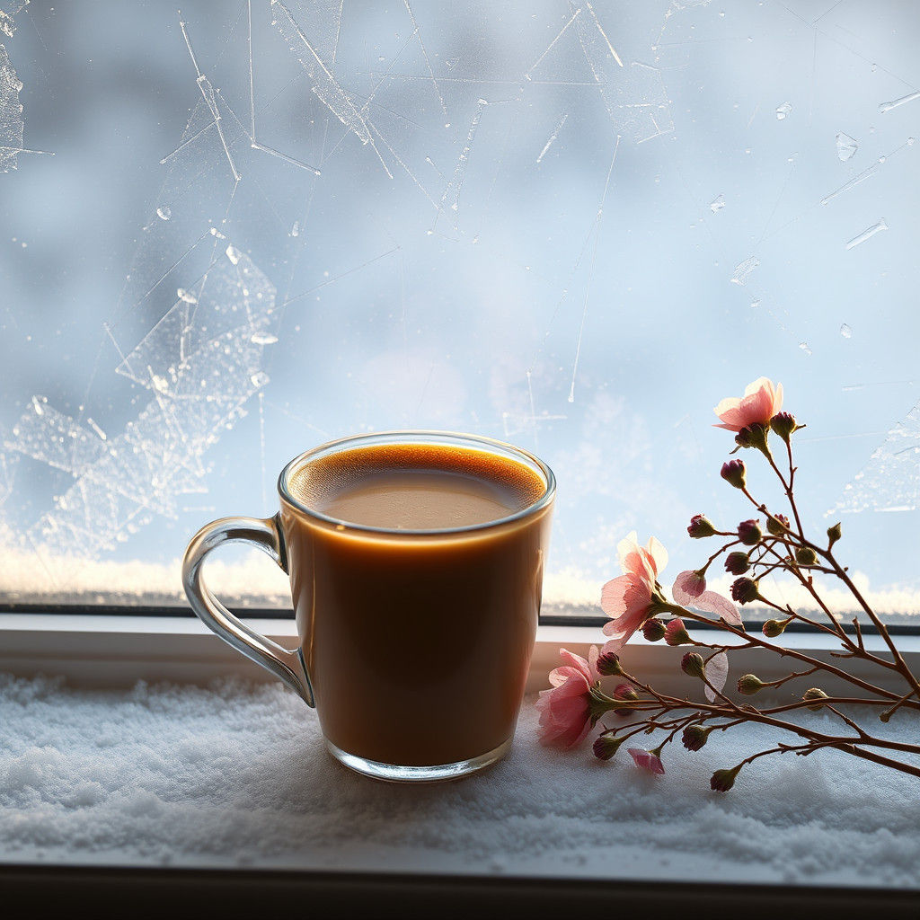 Latte on a Frosty Windowsill as Digital Art