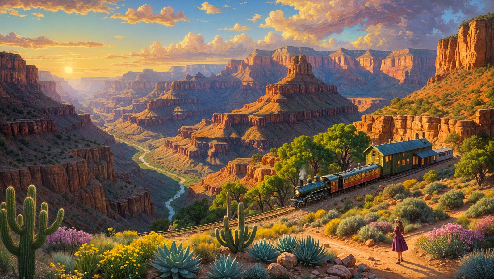 Detailed Painting of Girl at Grand Canyon Station