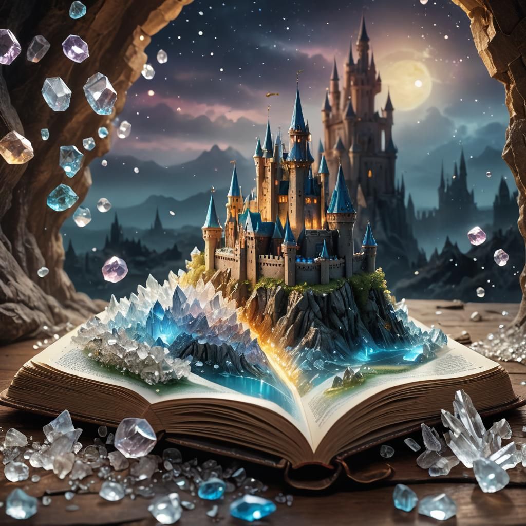 Fantasy Book with Crystals: Hyper-Realistic Digital Art