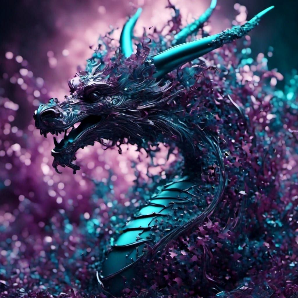 Abstract Fractal Dragon in Purple and Teal