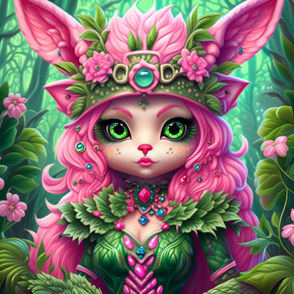 Whimsical Woodland Animal in Psychedelic Fantasy Castle