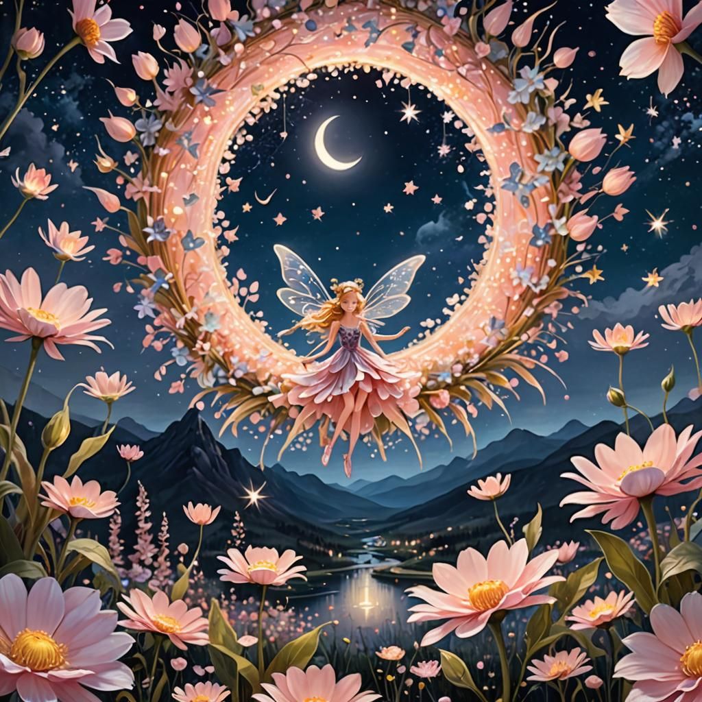 Fairies Dancing Among Giant Flower Petals