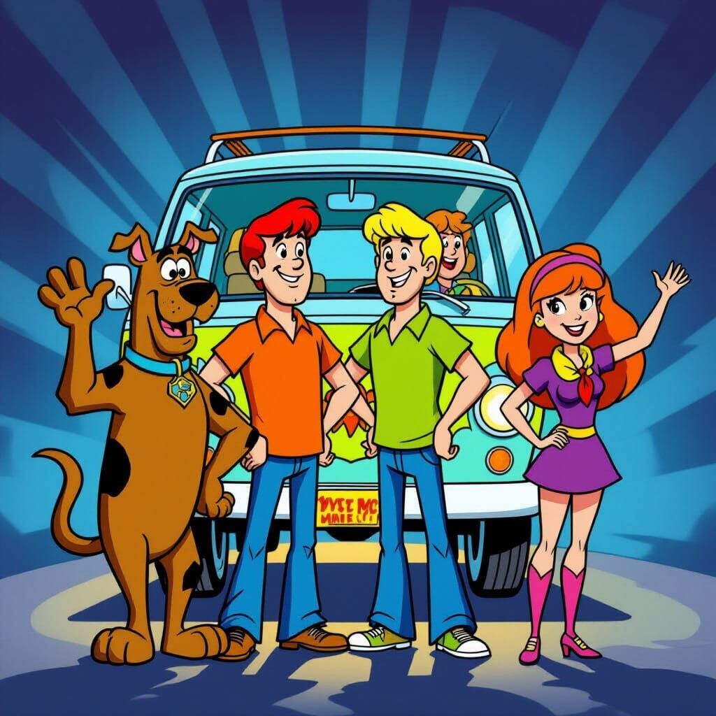 Scooby Doo Gang Waving by Mystery Machine