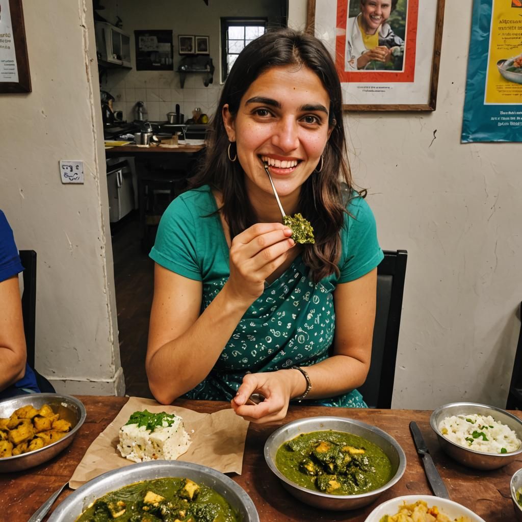 Rebekah Enjoys Delicious Saag Paneer