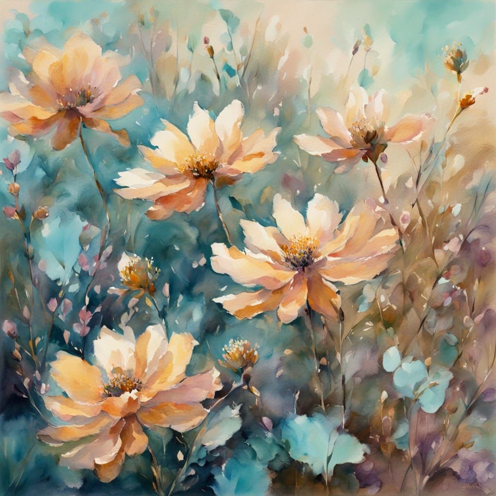 Vibrant Desert Blooms in Soft Watercolor
