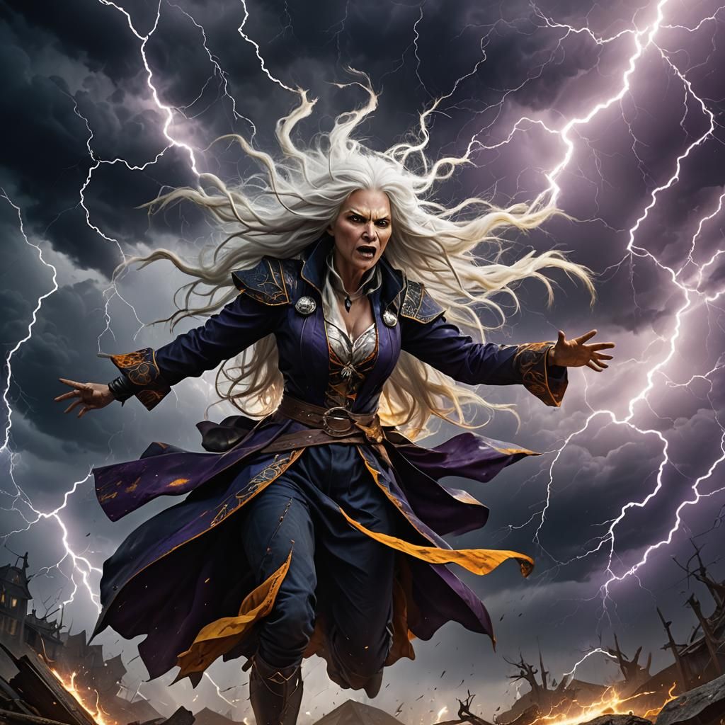 Mad Witch in Lightning Storm, Dark Fantasy Art