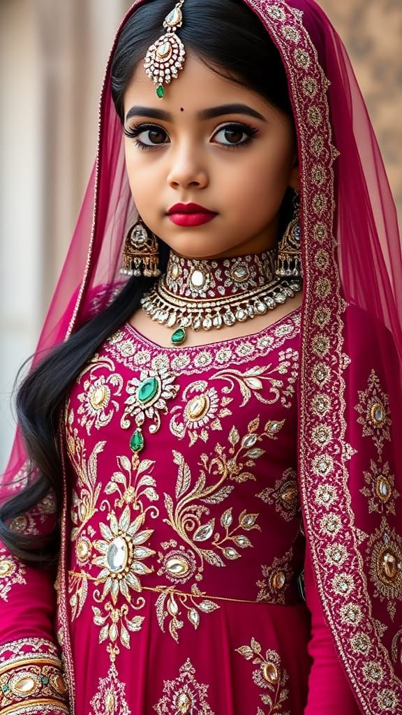 Majestic Islamic Bridal Portrait in Opulent Magenta Gown wit...