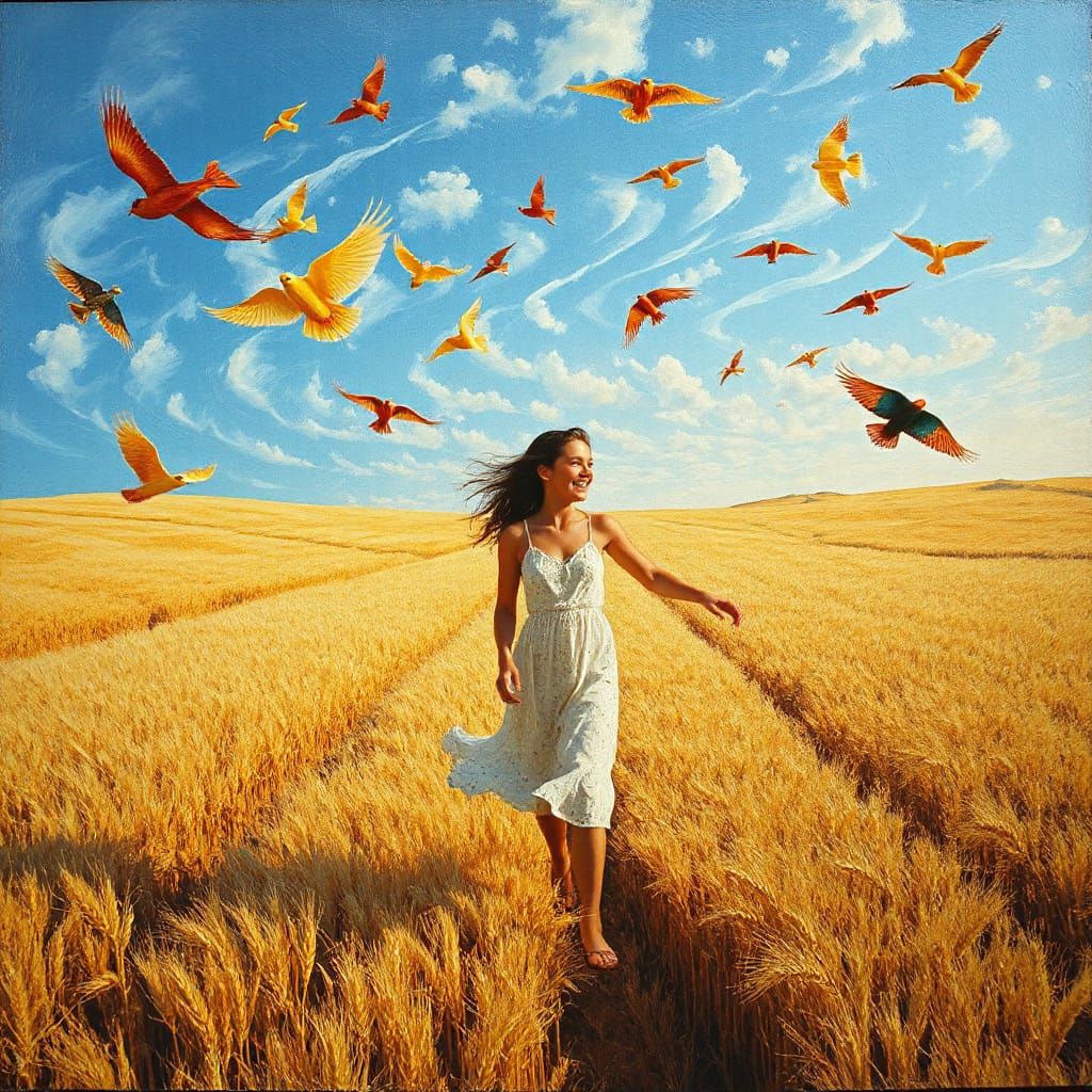 Woman in Wheat Field, Van Gogh-Style Surrealism
