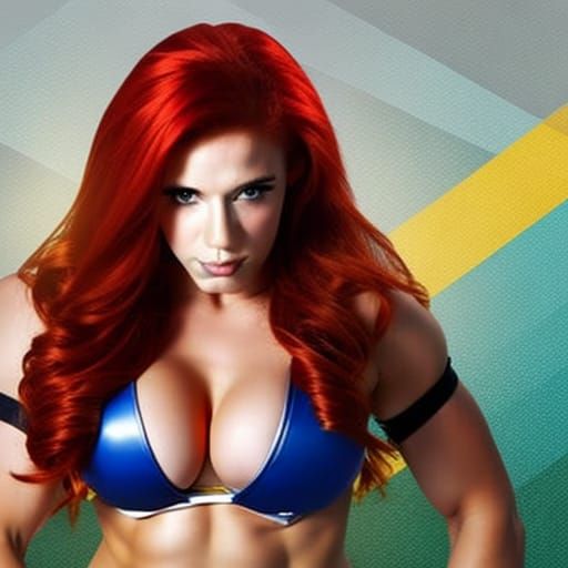 Hyperrealistic Female Wrestler with Red Hair and Golden Eyes