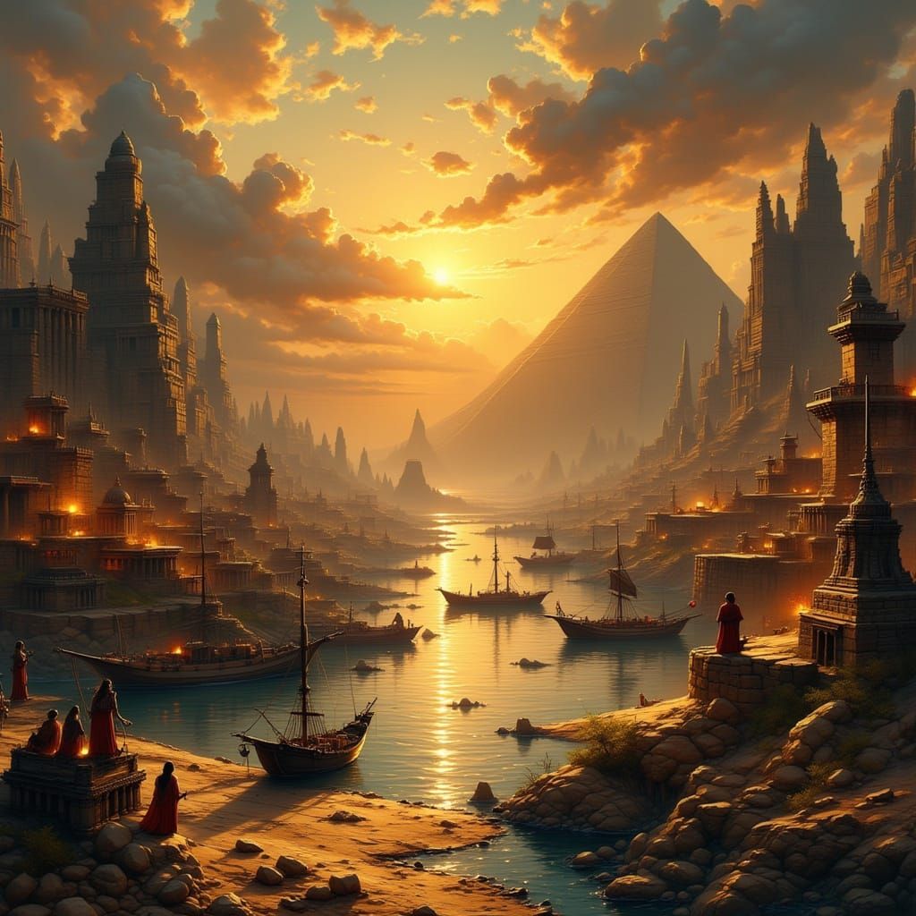 Magical Egyptian Harbor at Twilight: Hyper-Realistic Scene