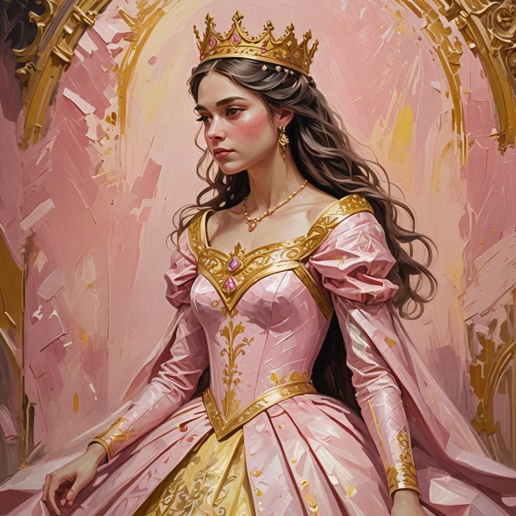 Princess in Pink Dress: Impasto Oil Painting