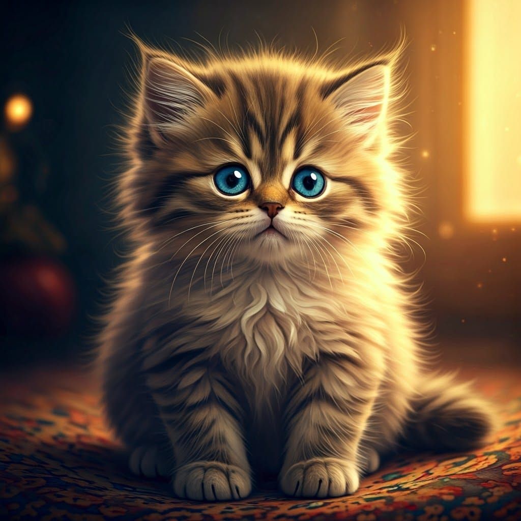 Adorable Kitten with Luminous Eyes in Dreamlike Setting