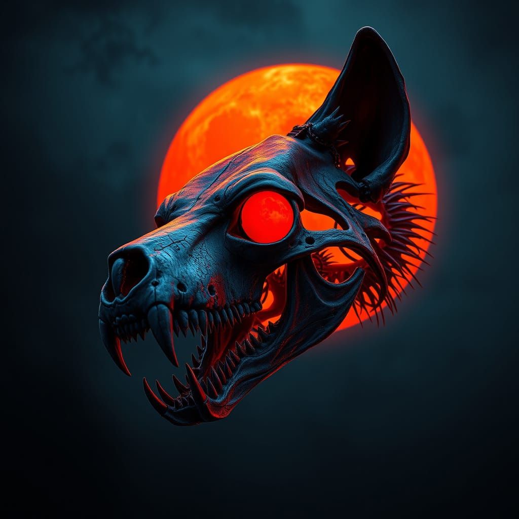 Wolf Skull Lit by Blood Moon in Biomechanical Style