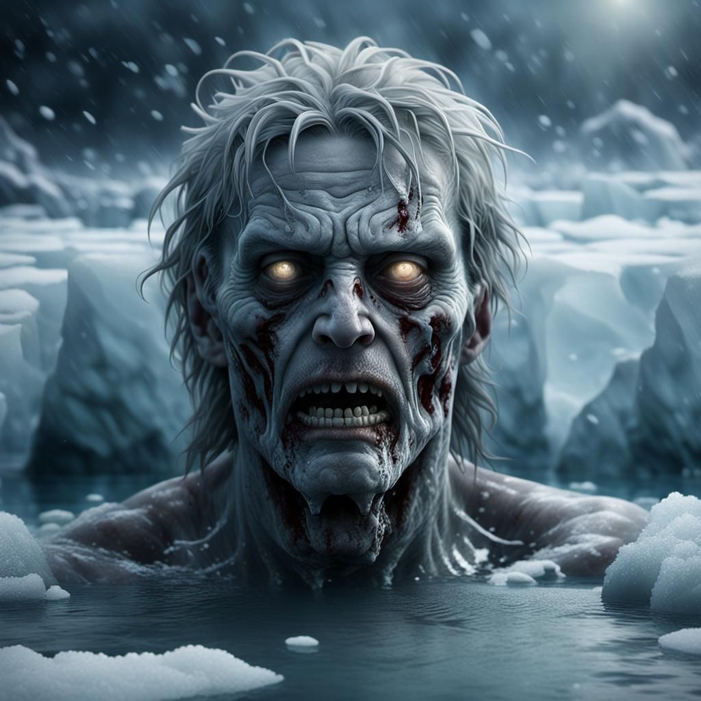 Frozen Zombie in Agony Under Ice