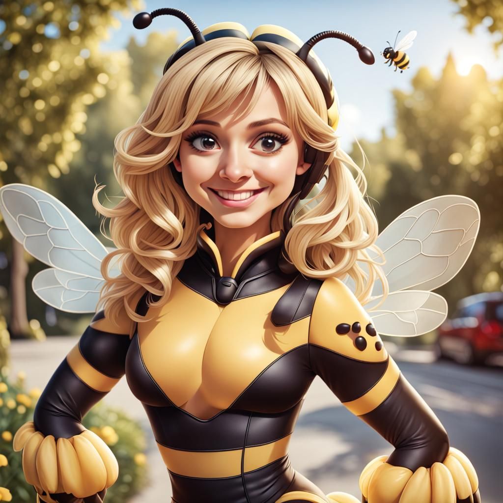 Woman in Bumble Bee Costume Cartoon
