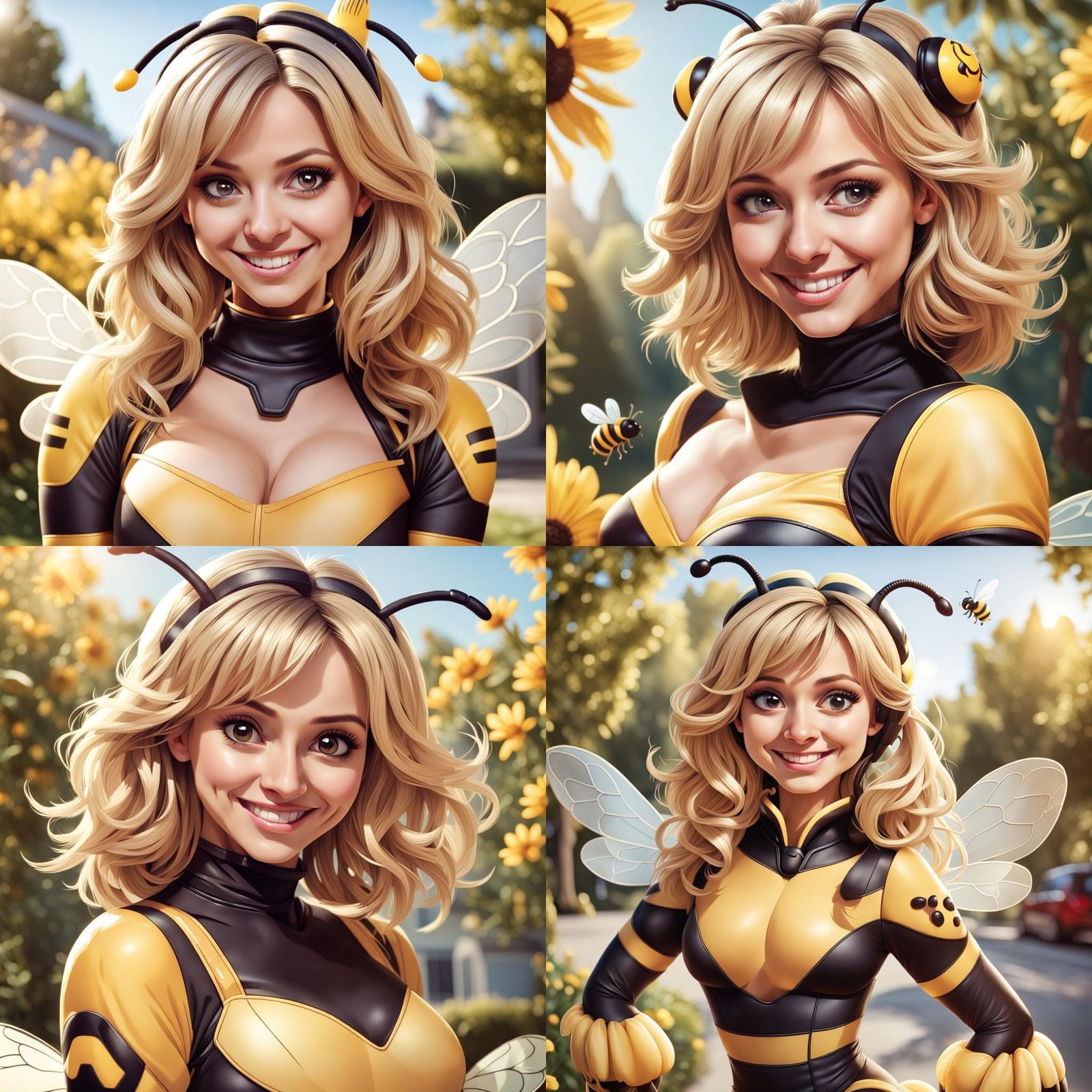 Woman in Bumble Bee Costume, Cartoon Style