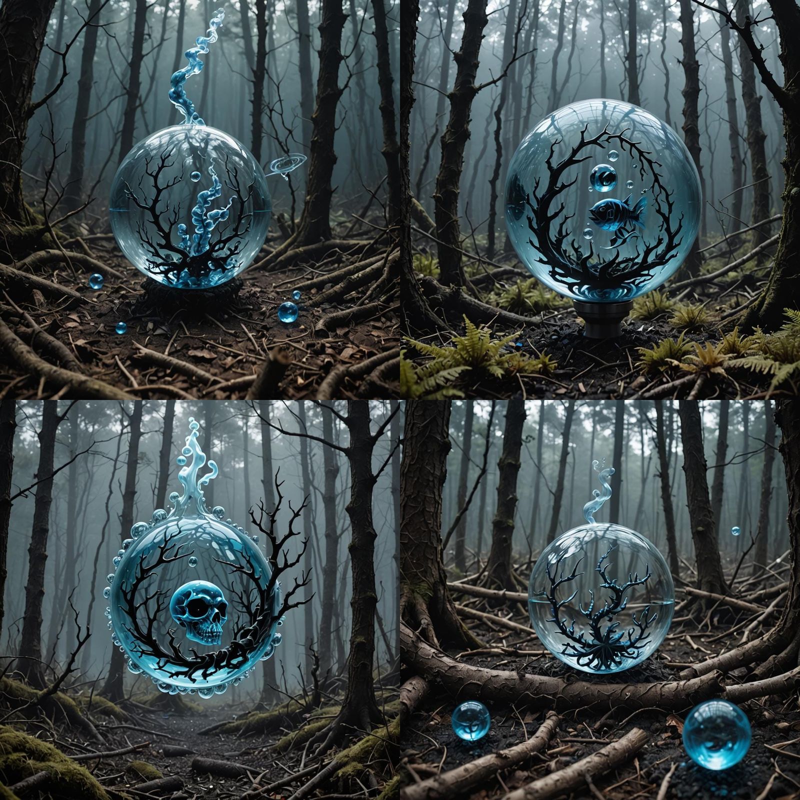 Fishbone Logo Design in Eerie Forest Scene