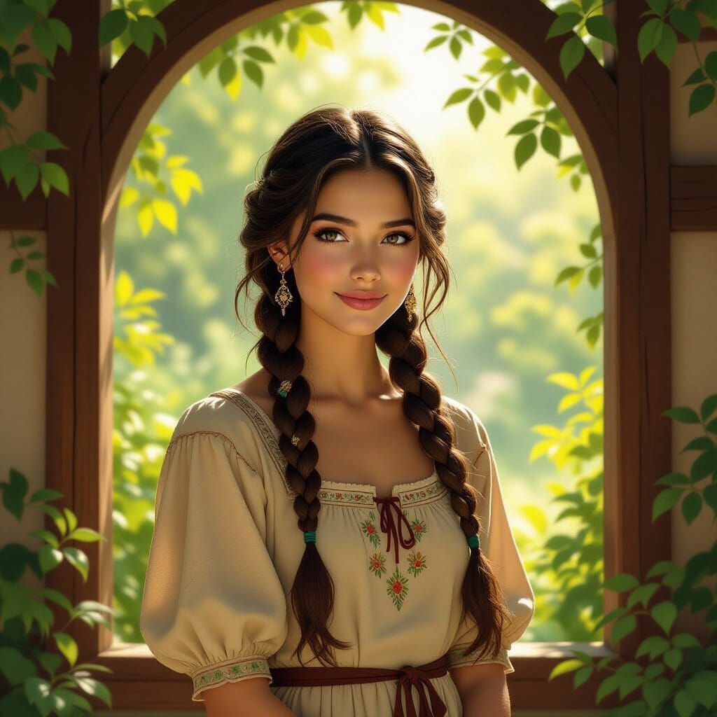 Sunlit Garden Woman in Impressionistic Style