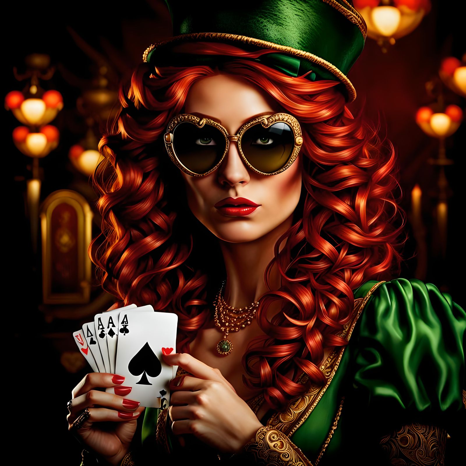 Gorgeous Leprechaun Gambler with Aces in Hyperrealism