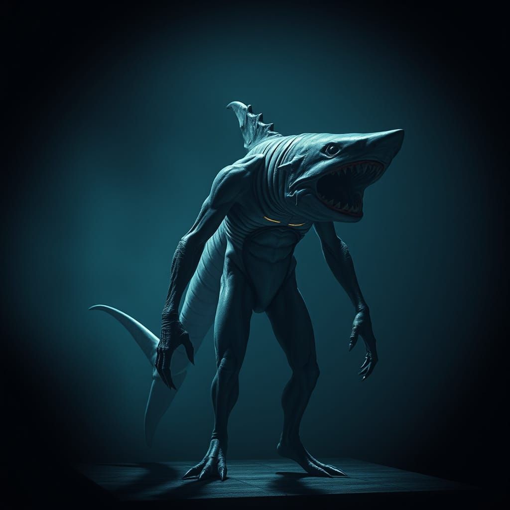 Cyberpunk Shark Mutant in Dystopian Mythos