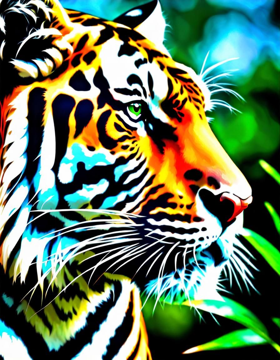 Tiger Portrait Double Exposure on Tropical Beach