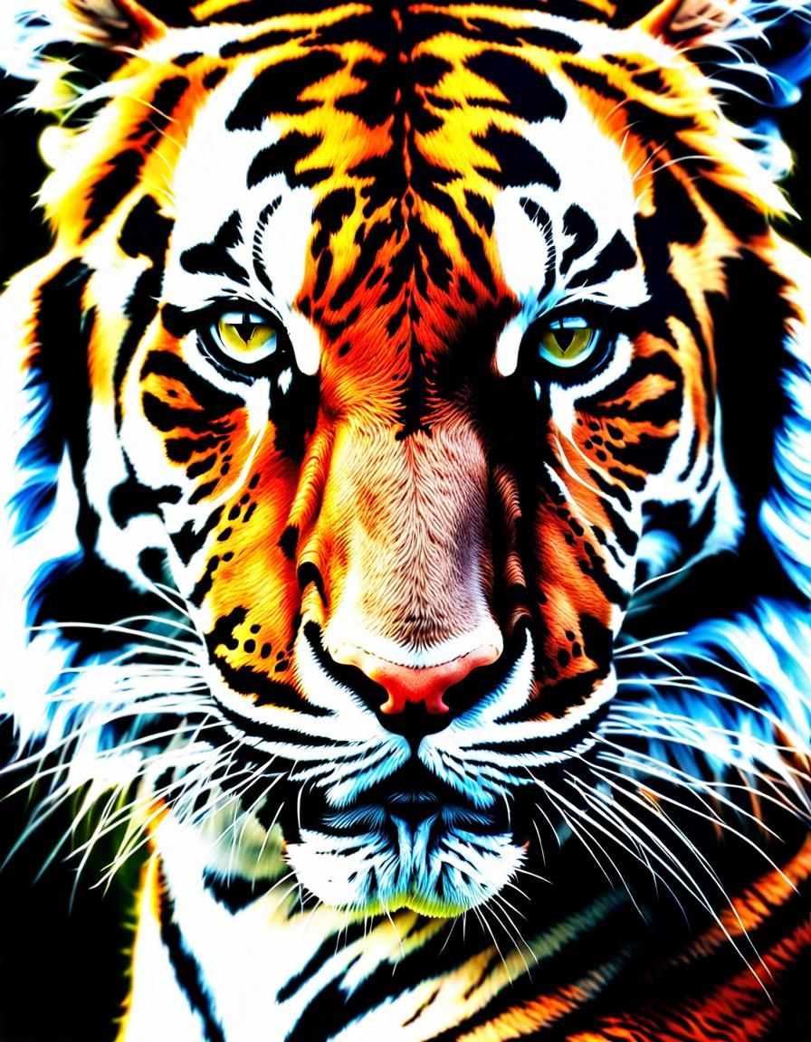 Tiger Portrait Double Exposure on Tropical Beach