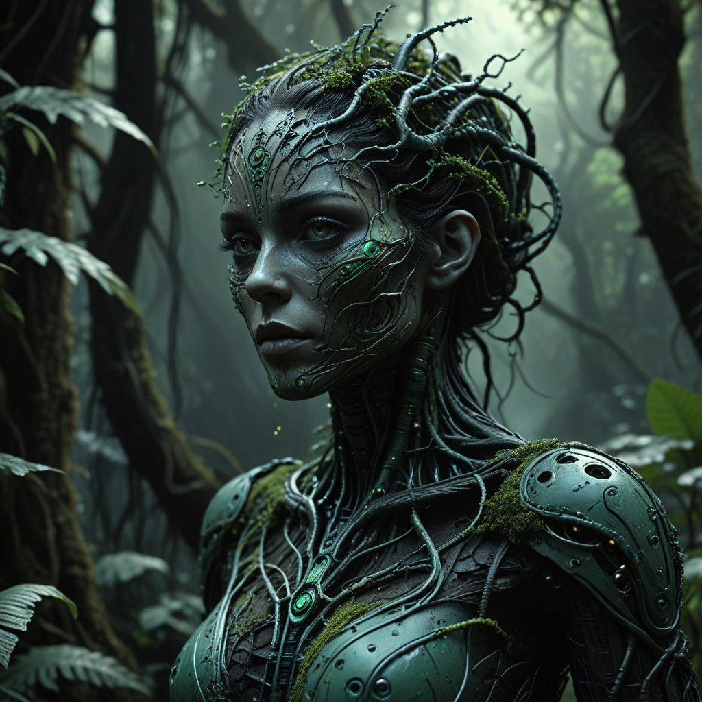 Surreal Jungle Goddess in Biomechanical Splendor