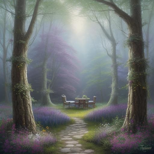 Woman in Blue Forest with Plaid Shirt, Fantasy Art