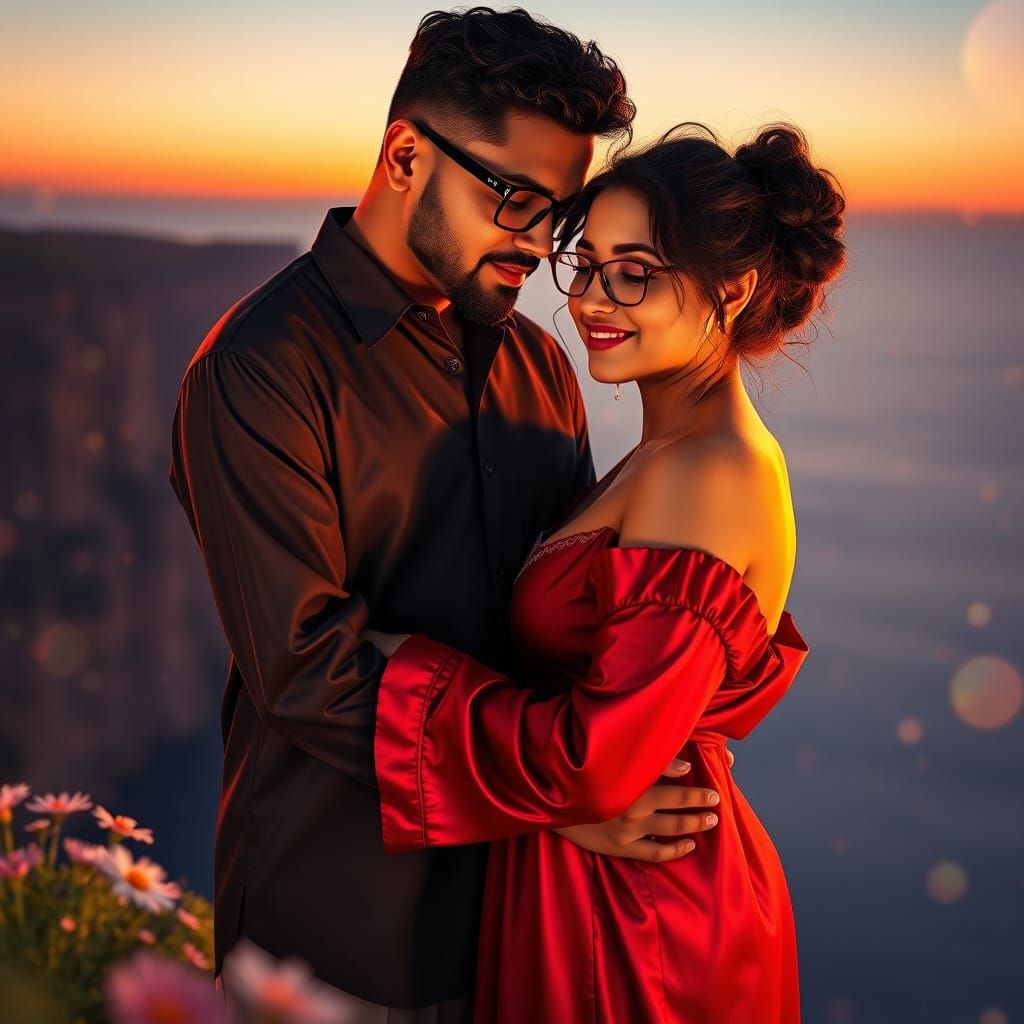 South Asian Couple at Twilight, Hyperrealistic Art