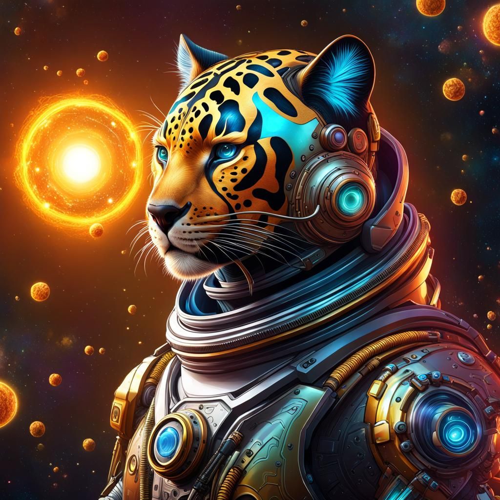 Solarpunk Panther Astronaut in Space
